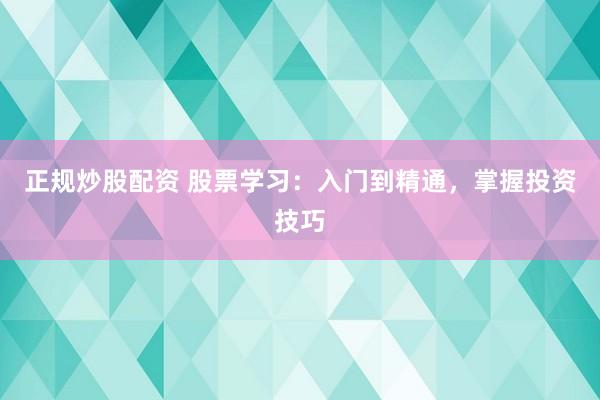 正规炒股配资 股票学习：入门到精通，掌握投资技巧