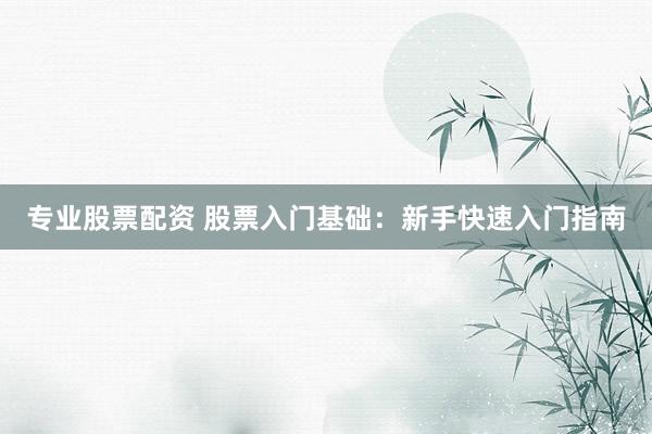 专业股票配资 股票入门基础：新手快速入门指南